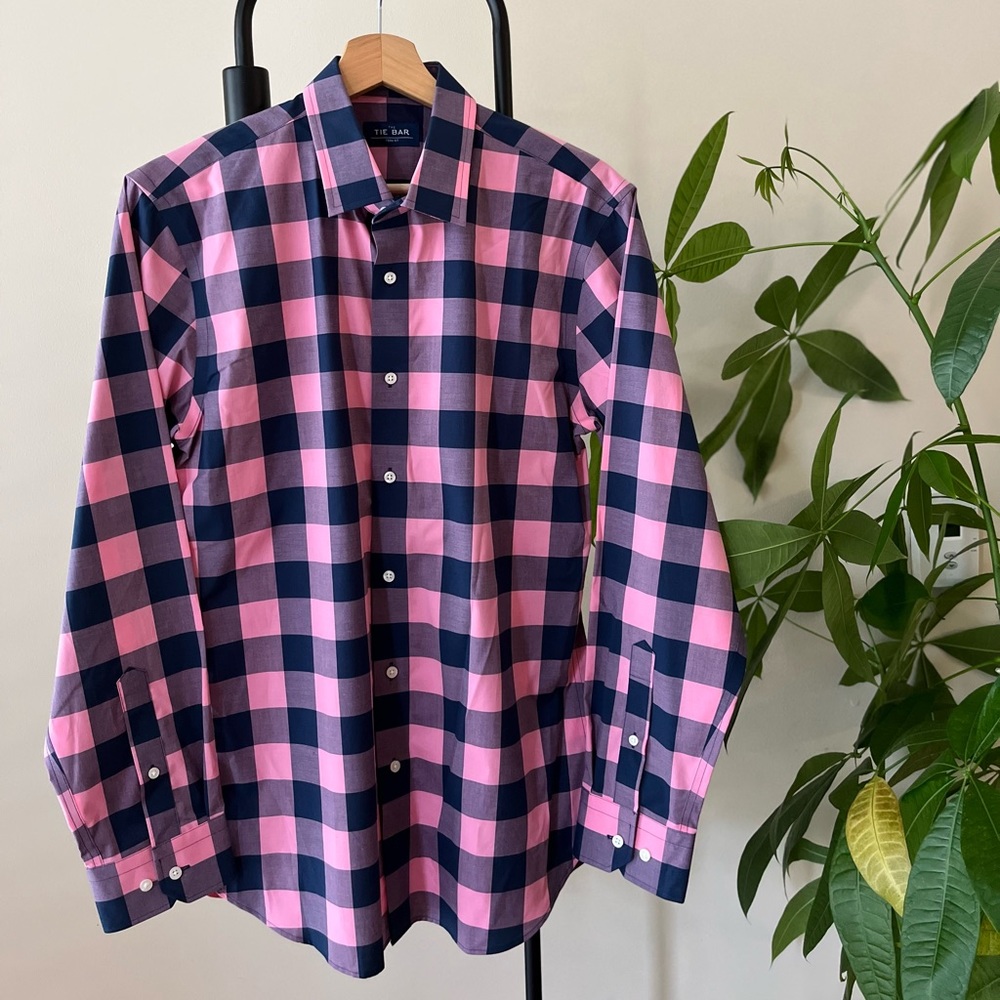 The Tie Bar Trim Fit Plaid Dress Shirt